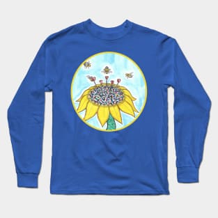 Bees at Work in Blue Long Sleeve T-Shirt